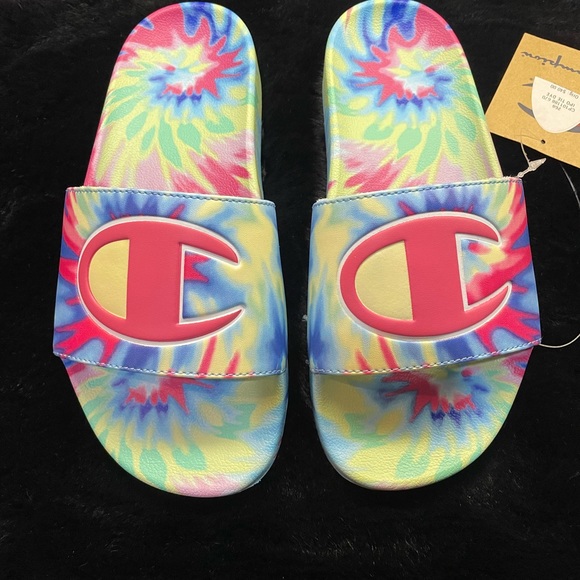 🆕 Champion Women's IPO Tie Dye Slide Sandal (Pink/Light Yellow/Multi, 7) - Picture 1 of 7